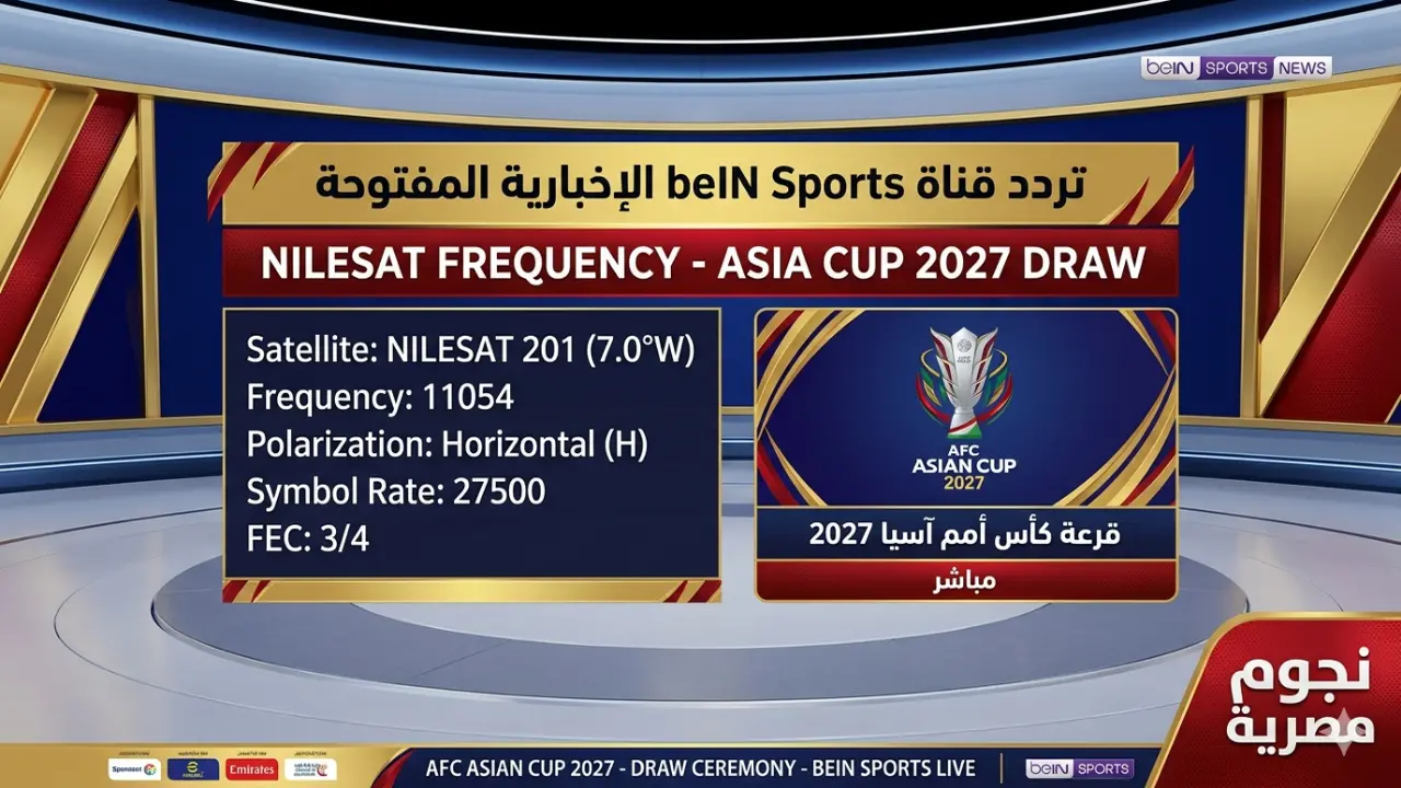 اخبارك نت | تردد قناة beIN Sports الإخبارية المفتوحة على نايل سات الناقلة لقرعة كأس امم آسيا 2027